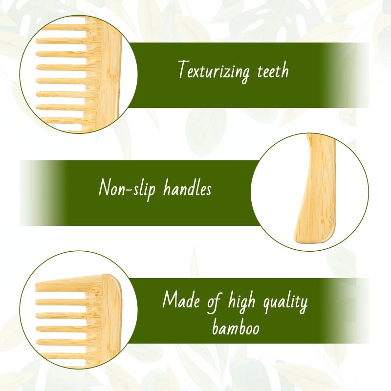 Hariendny 2Pcs Natural Handmade Bamboo Anti-Static Combs Set - Wide Tooth, Natural Wooden combs for Straight, Natural Curly Wavy, Beard, Travel-Friendly, Hand Polished - Image 3